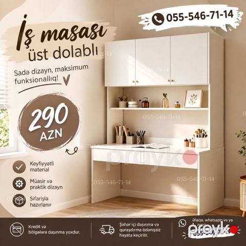 İş masası üst dolablı Sade dizayn, maksimum funksionallıq Qiymət — Bakı