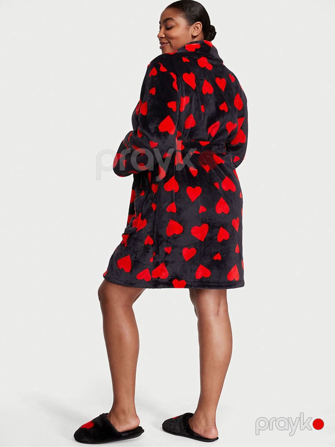 Hamam xələti qadınlar üçün Victoria's Secret Black Lipstick Heart Cosy Short Dressing Gown, polyester, qara/qırmızı, ölçü M/L — Mallar, Bakı (3)