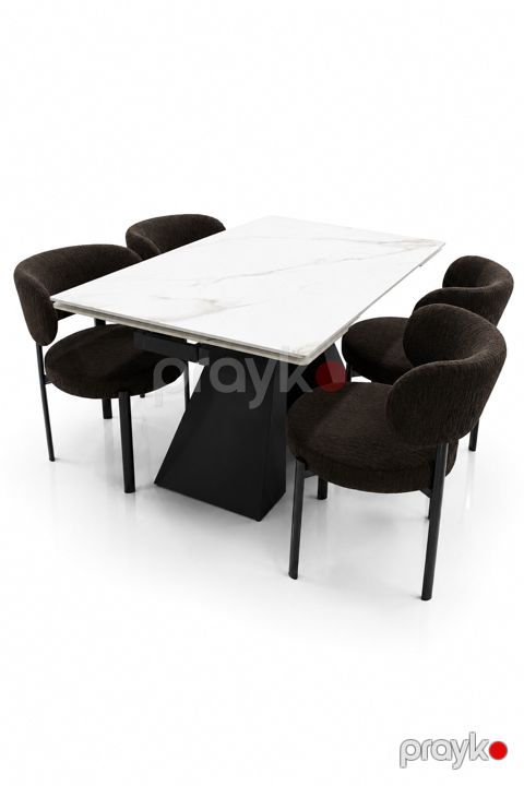Masa və stul dəsti No brand, Keramoqranit, Metal, Krem, Qəhvəyi, 5 ədəd — Bakı