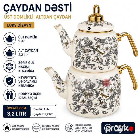 Çaydan dəsti Karacan Home, paslanmayan polad, 2200/1000 ml — Bakı
