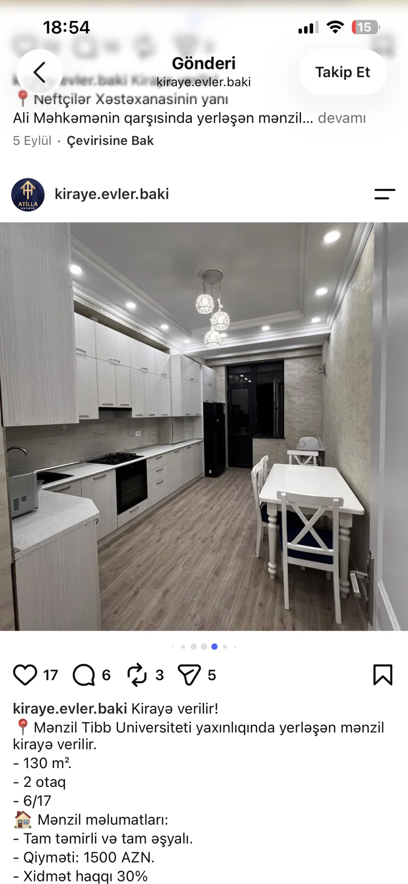 2 otaqlı mənzil, 130 m², Tibb uni — kirayə — Mənzil, Bakı (5)