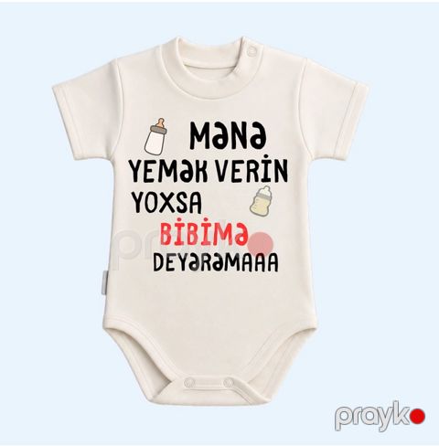 Yenidoğulmuşlar üçün bodi Bibimə deyərəm, ağ, pambıq, ölçü 6-9 ay — Bakı