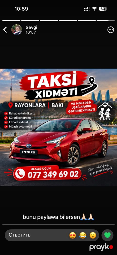 Taksi rayonlara usaqlari mektebe bagcaya apariram — Bakı