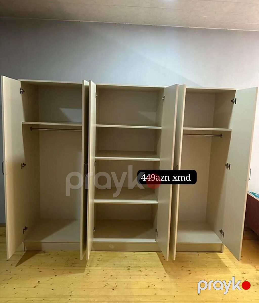 Dörd qapılı paltar şkafı, krem rəng. Ön hissədə iki ədəd tam boy güzgü — Şkaflar, Bakı (2)