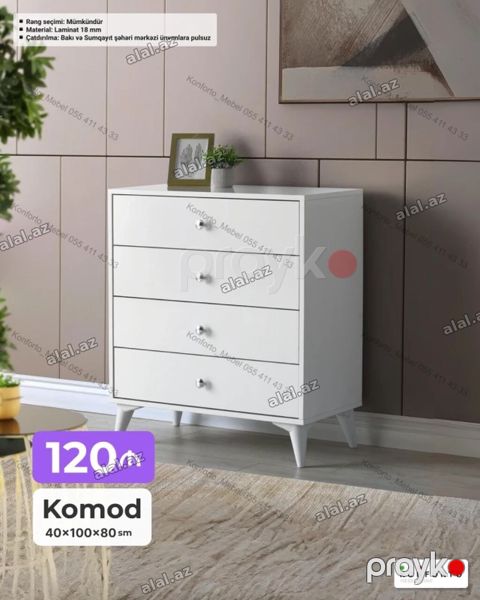 Ağ rəngli komod - Ölçülər: 40 100 80 sm - Material: 18 mm — Bakı