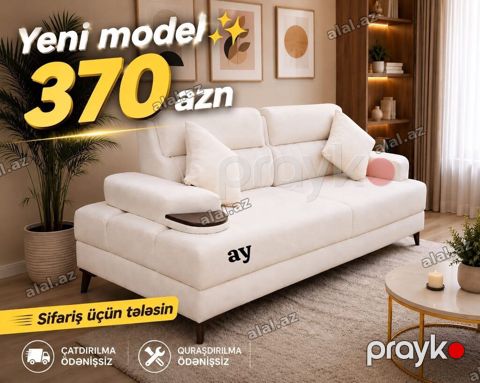 Yeni model yumşaq bej rəngli divan - Müasir minimalist dizayn — Sumqayıt