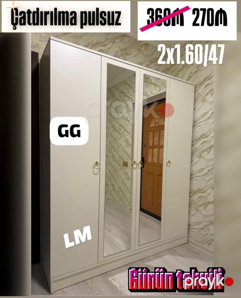 Üç qapılı paltar şkafı - Ölçü: 2 x 1.60 / 47 (təxmini: hündürlük 2 m — Bakı