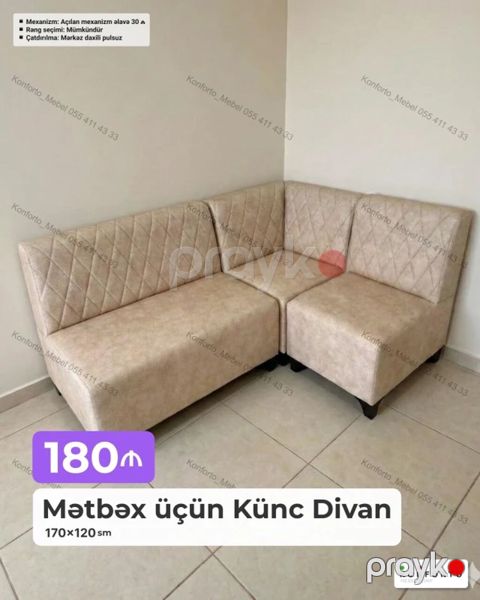 Məhsul: Mətbəx üçün künc divan - Ölçü: 170×120 sm - Dizayn: İki — Bakı