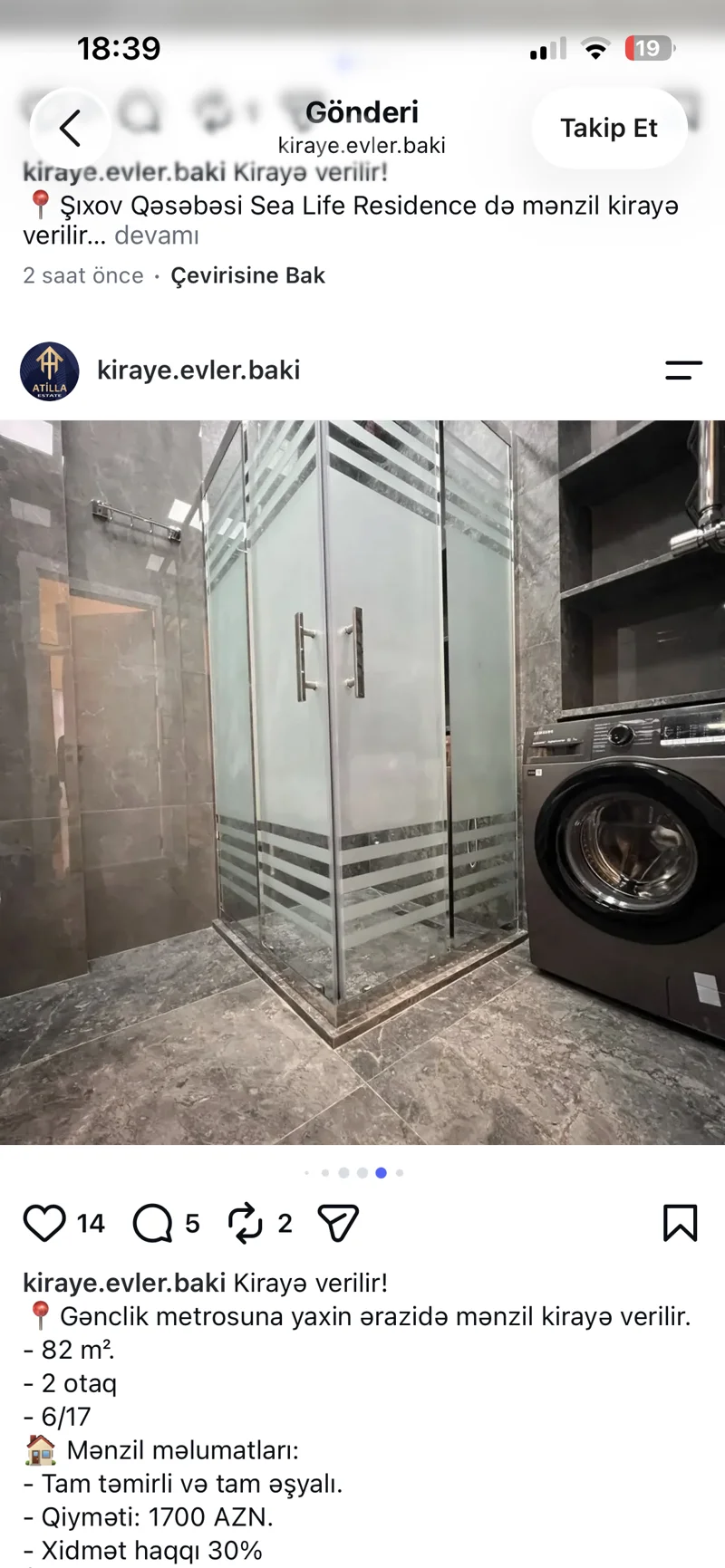 2 otaqlı mənzil, 83 m², Gənclik — kirayə — Mənzil, Bakı (7)