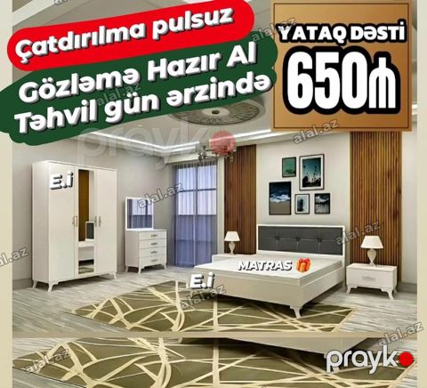 Yataq dəsti – 650₼ Tərkibi: - 2 nəfərlik çarpayı (başlıqla) — Bakı