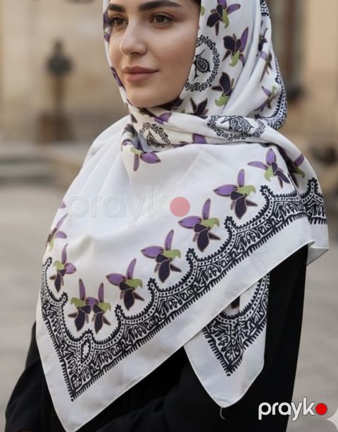 Şərf qadınlar üçün SHAMS-664, ipək, ağ, 140x140 sm — Bakı