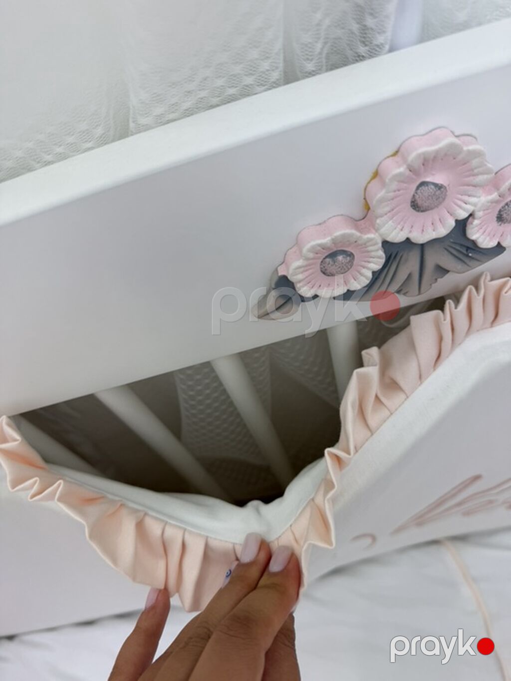 Uşaq beşiyi – ağ rəngdə, komplektli - Material: möhkəm MDF/taxta — Bəşikləri, Bakı (5)