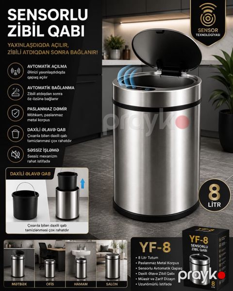 Zibil qutusu, paslanmayan polad, gümüşü, 8 l — Bakı