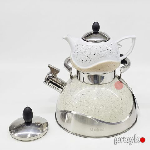 Çaydan dəsti Uaker DR_3025, paslanmayan polad, krem, 700/2500 ml — Bakı