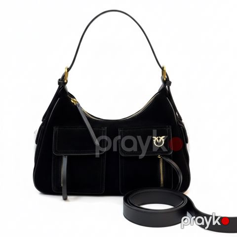 Pinko Cargo Bag Mini – Qara Zamşa Çiyin Çantası 30 sm — Bakı