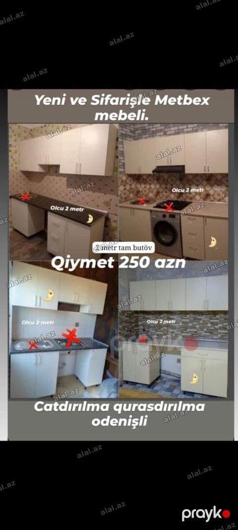 Yeni və sifarişlə hazırlanmış mətbəx mebeli. - Ölçü: 2 metr (tam — Sumqayıt