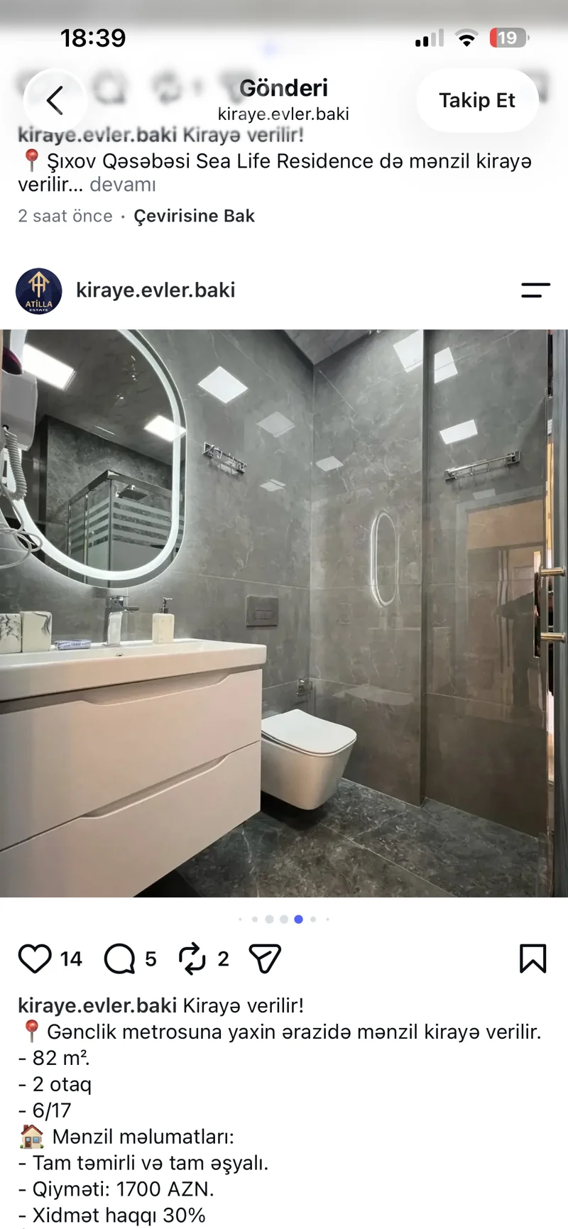 2 otaqlı mənzil, 83 m², Gənclik — kirayə — Mənzil, Bakı (6)