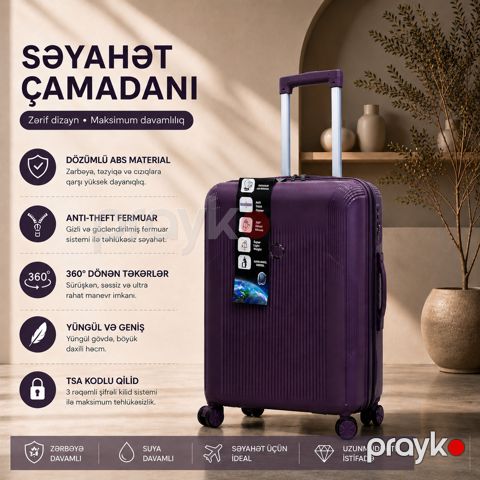 Çamadan 4 təkərli 4102, ABS plastik, bənövşəyi, ölçü M — Bakı