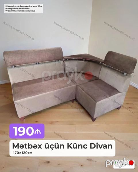 Mətbəx üçün künc divan – 170×120 sm - Kompakt L-forma dizayn, mətbəx — Bakı