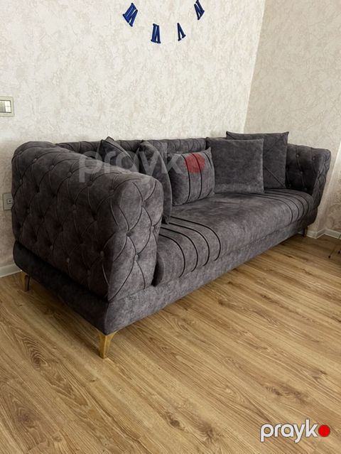Qaranlıq boz rəngli, müasir dizaynlı divan - Model: 3 nəfərlik, dərin — Bakı