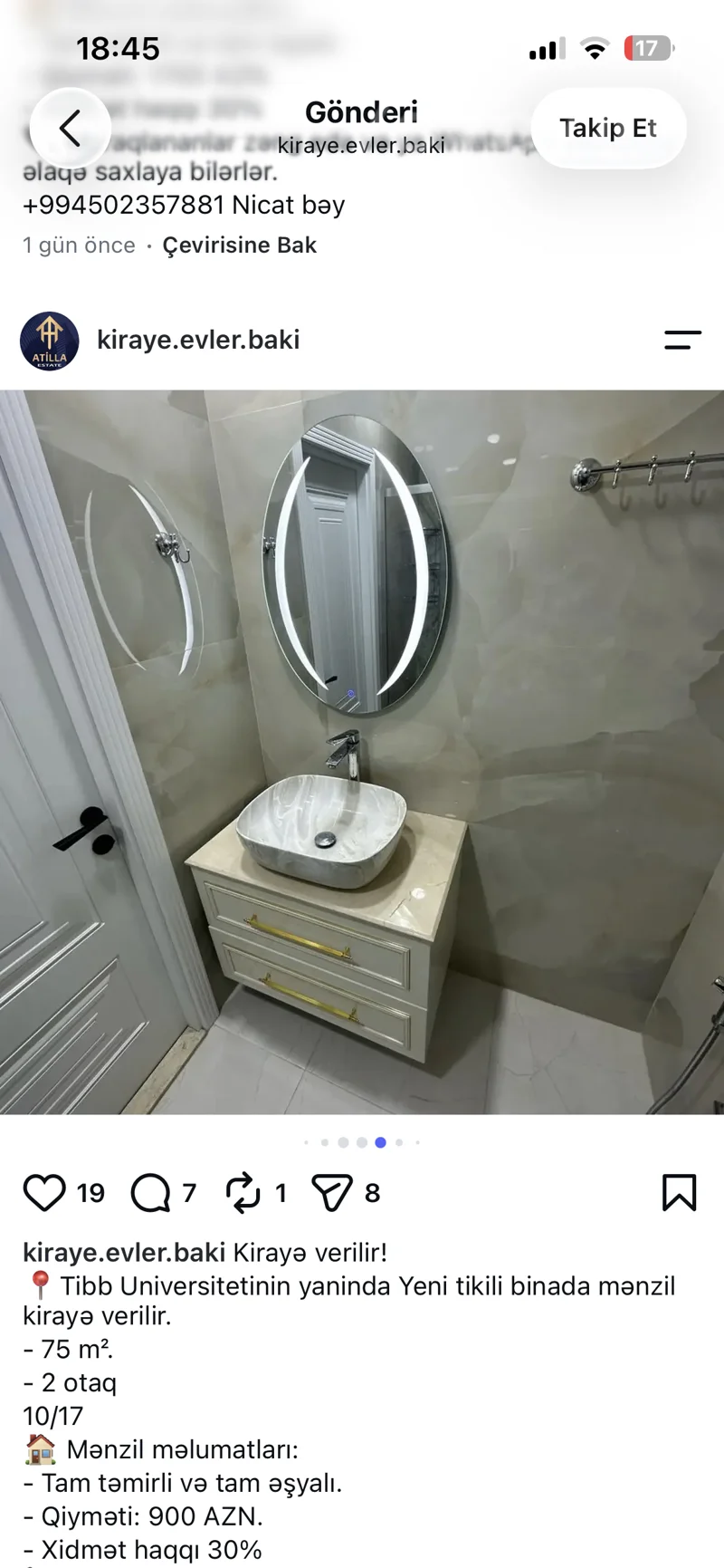 2 otaqlı mənzil, 75 m², Tibb uni — kirayə — Mənzil, Bakı (7)