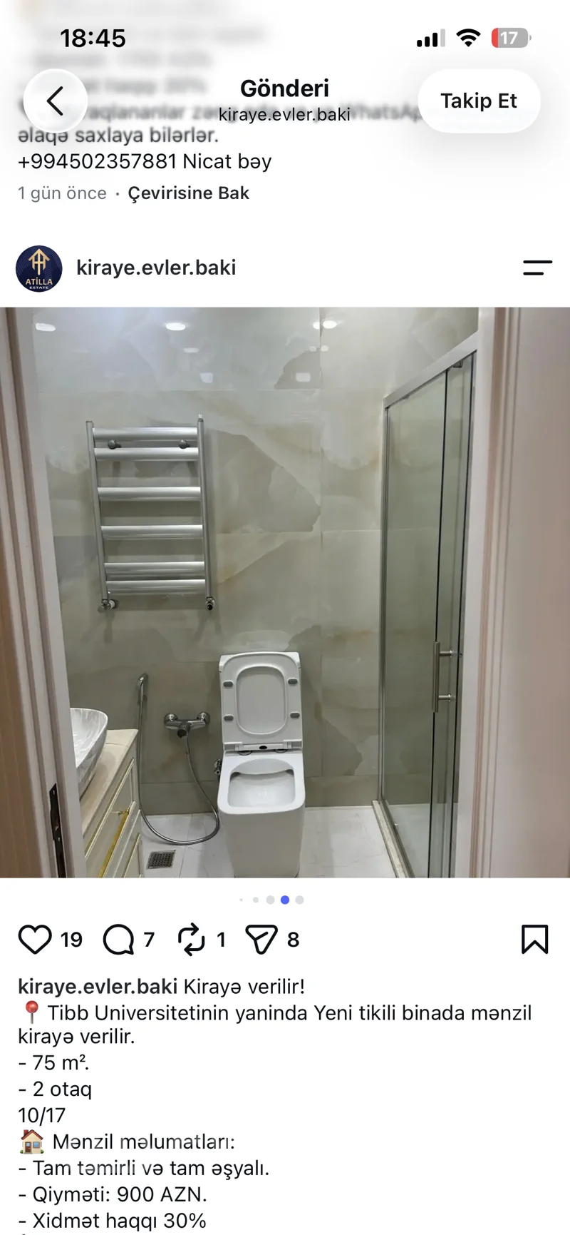 2 otaqlı mənzil, 75 m², Tibb uni — kirayə — Mənzil, Bakı (8)
