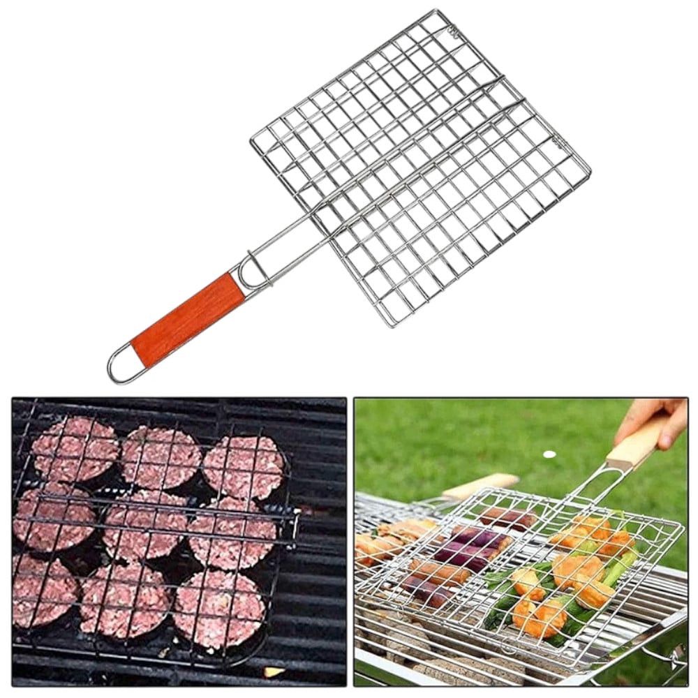 Manqallar və aksessuarlar üçün taxta saplı paslanmayan polad qril barmaqlığı, 30x45 sm - grnsmehsul13 — Mallar, Bakı