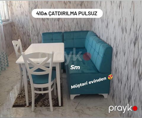 Mətbəx künc dəsti – masa, 2 ədəd stul və L formalı yumşaq künc divan