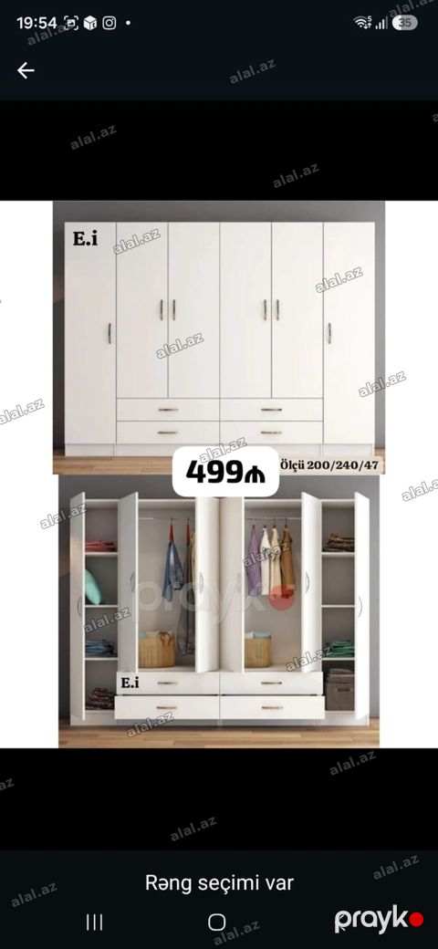 6 qapılı paltar dolabı - Ölçü: 200/240/47 sm - Rəng seçimi var - Ağ — Sumqayıt