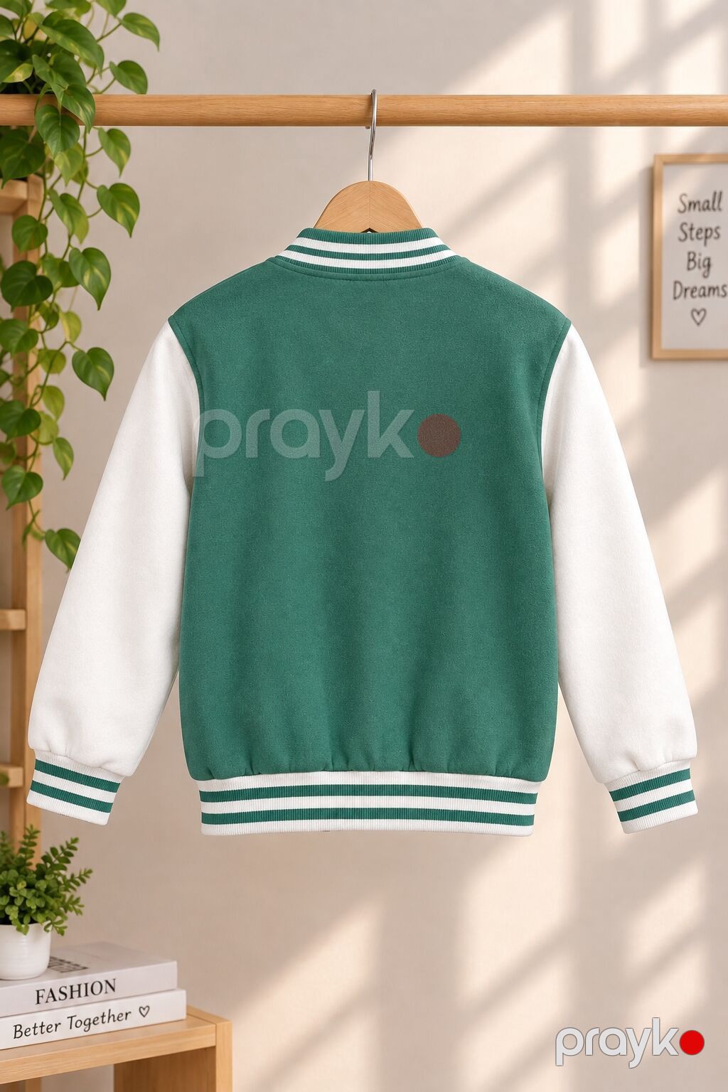 Uşaq bomber/varsity stili jaket - Rəng: yaşıl gövdə, ağ qol; yaxa — Uşaq geyimi, Bakı (4)