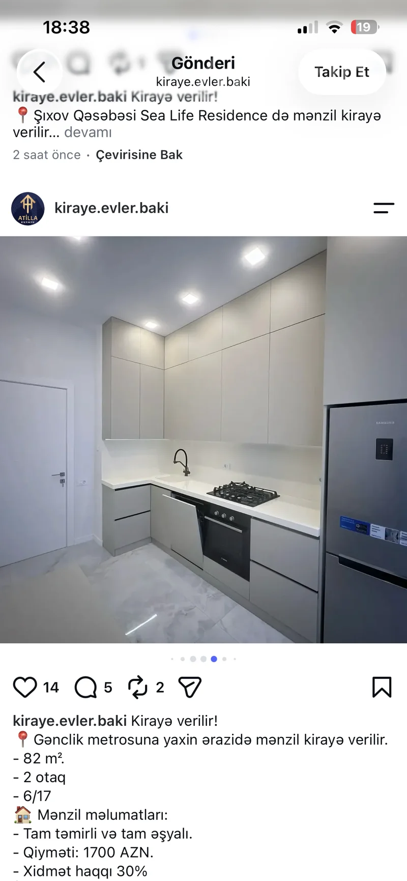 2 otaqlı mənzil, 83 m², Gənclik — kirayə — Mənzil, Bakı (2)