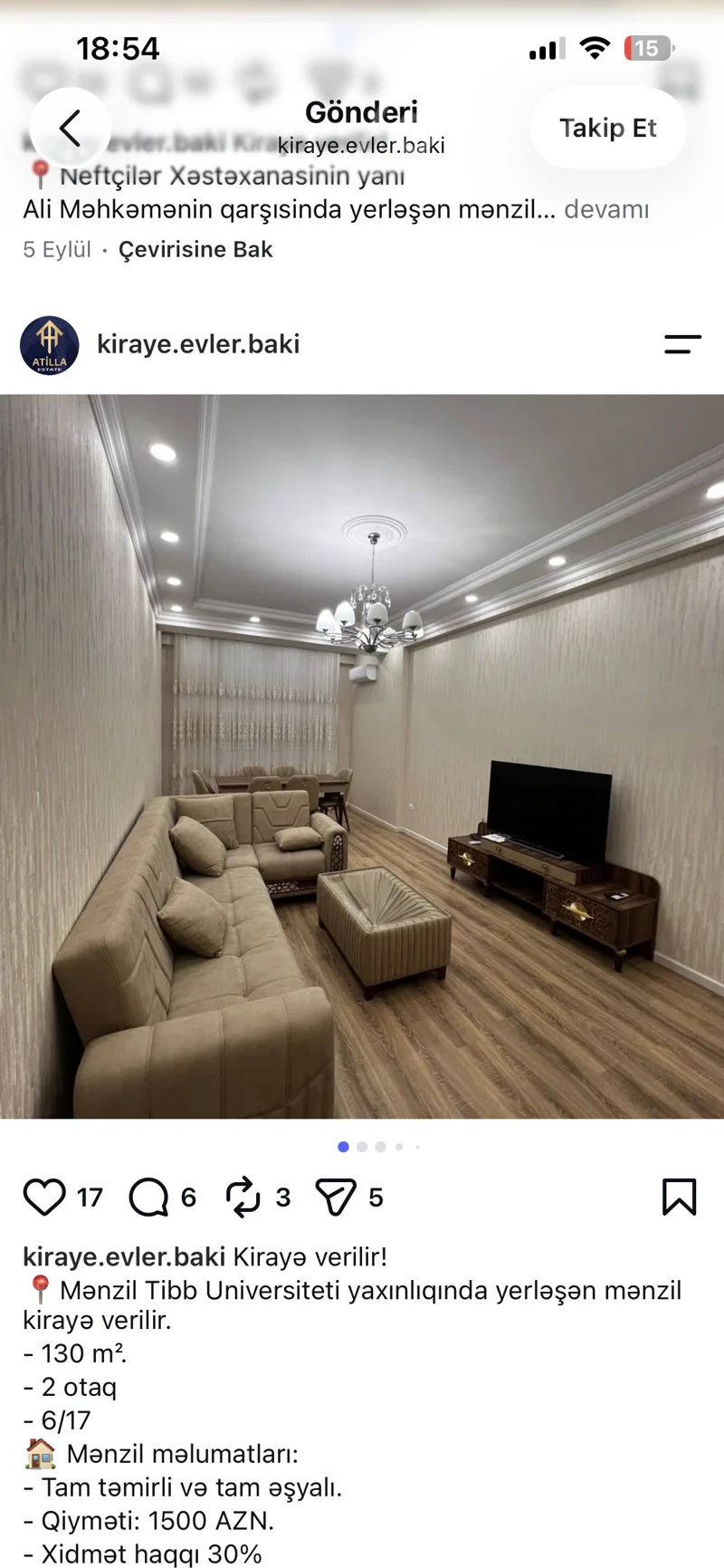 2 otaqlı mənzil, 130 m², Tibb uni — kirayə — Aysun — Apartment