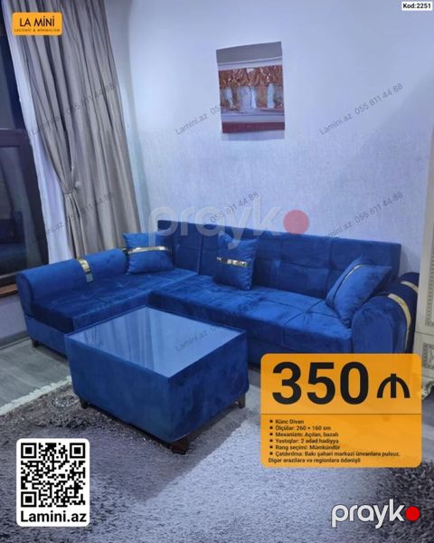 Məhsul: Künc divan + şüşəli orta stol Xüsusiyyətlər: - Ölçülər: 260 — Bakı