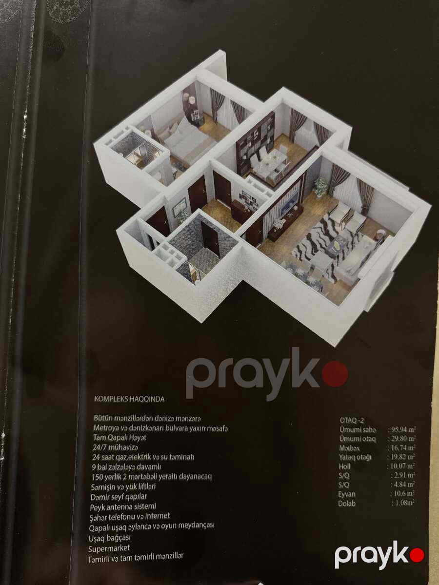 Satılır 2 otaqlı yeni tikili 100 m² — Mənzil, Bakı (2)