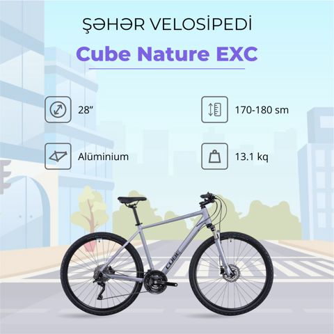 Şəhər velosipedi Cube Nature EXC 2TKR_3164, 28", ölçü M, Polarsilver/Black — Bakı