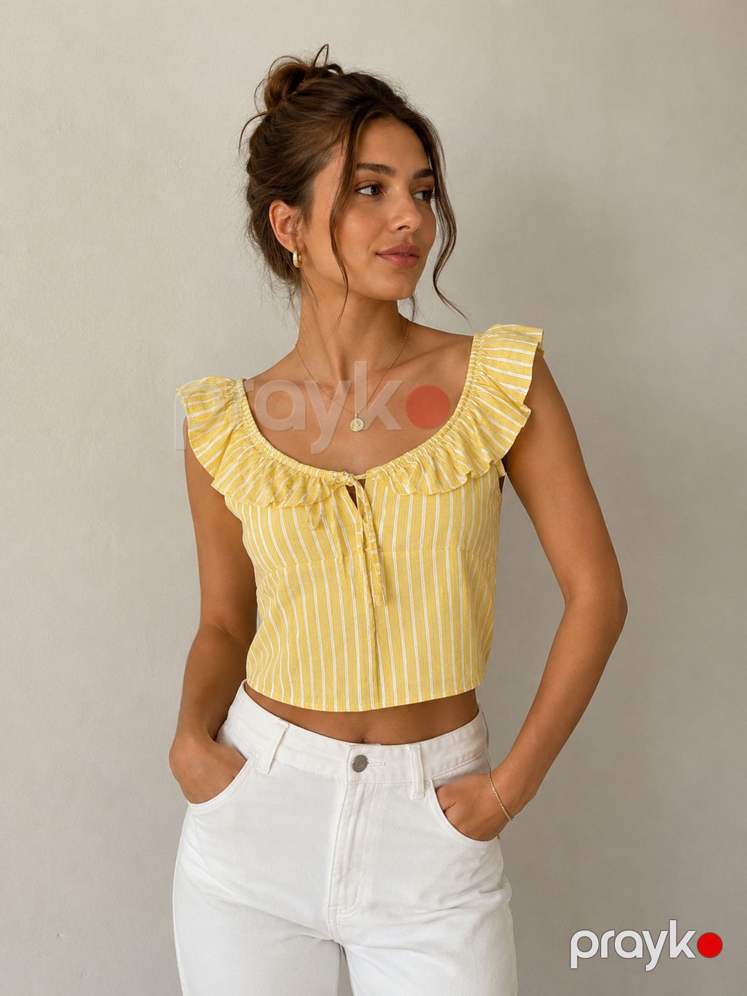Qısaqol bluz, sarı, kətan, ölçü XS — Mallar, Bakı (2)