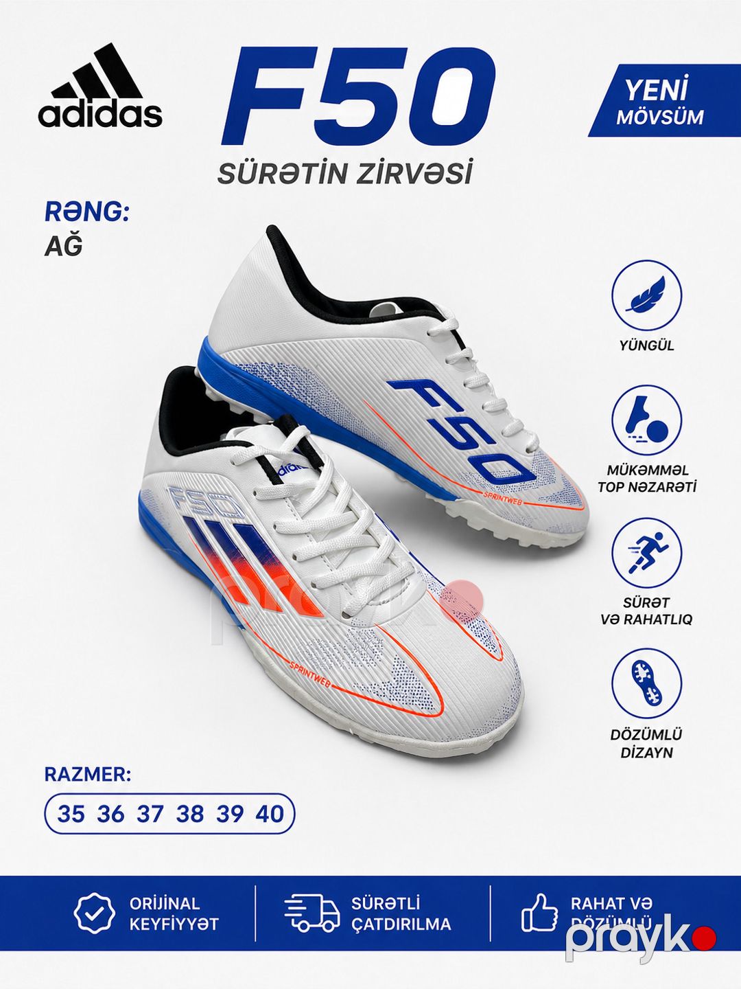 Futbol butsları, ağ, Fiberskin, ölçü 40 — Mallar, Bakı (3)