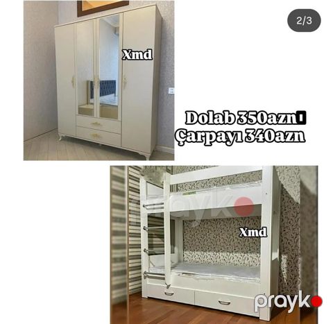 Uşaq/yeniyetmə otağı üçün ağ mebel dəsti - Üstü güzgülü 4 qapılı