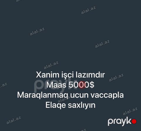 Vakansiya: Xanım işçi Təsvir: - Xanım əməkdaş tələb olunur. - Maaş — Bakı