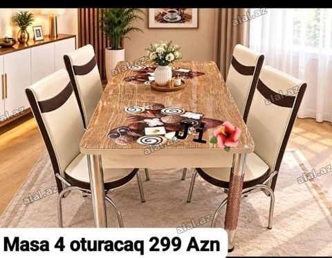Mətbəx/Qonaq otağı üçün masa və 4 oturacaq dəsti - Dəst: 1 masa + 4 — Dolab Taxt Çarpayı Mebel Fabriki ✨Əfsanə.x — Elektronika