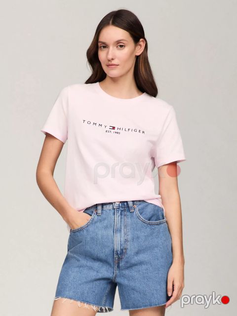 Qadınlar üçün futbolka Tommy Hilfiger Embroidered, çəhrayı, pambıq, ölçü S — Bakı