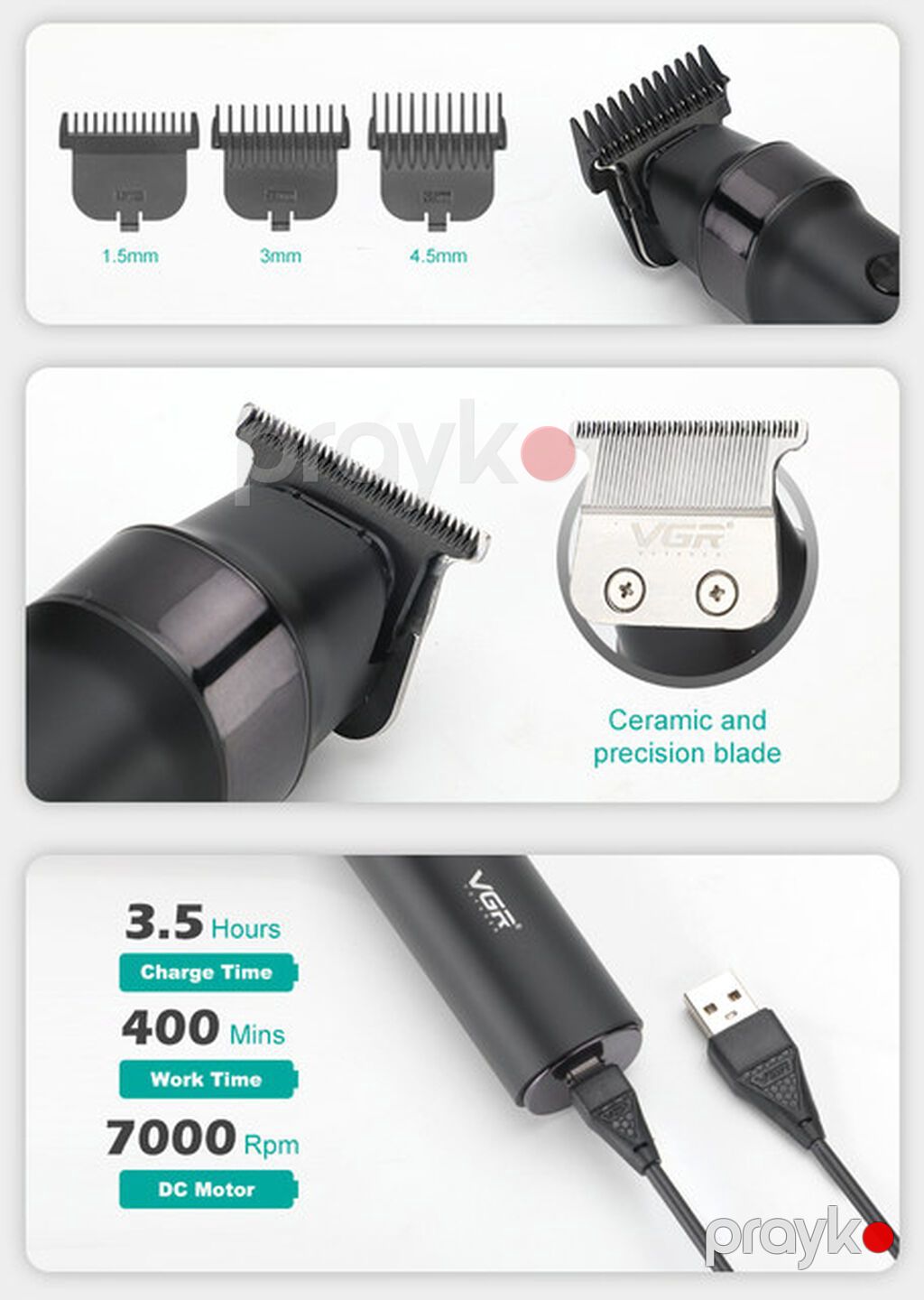 Profissional Trimmer VGR 987 - Keramik Bıçaqlı / 2000mAh / 400 Dəqiqə — Saç kəsmə maşınları, Bakı (4)