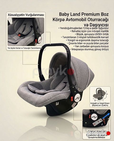 Avtomobil kreslosu, 0+ (13 kq qədər), boz — Bakı