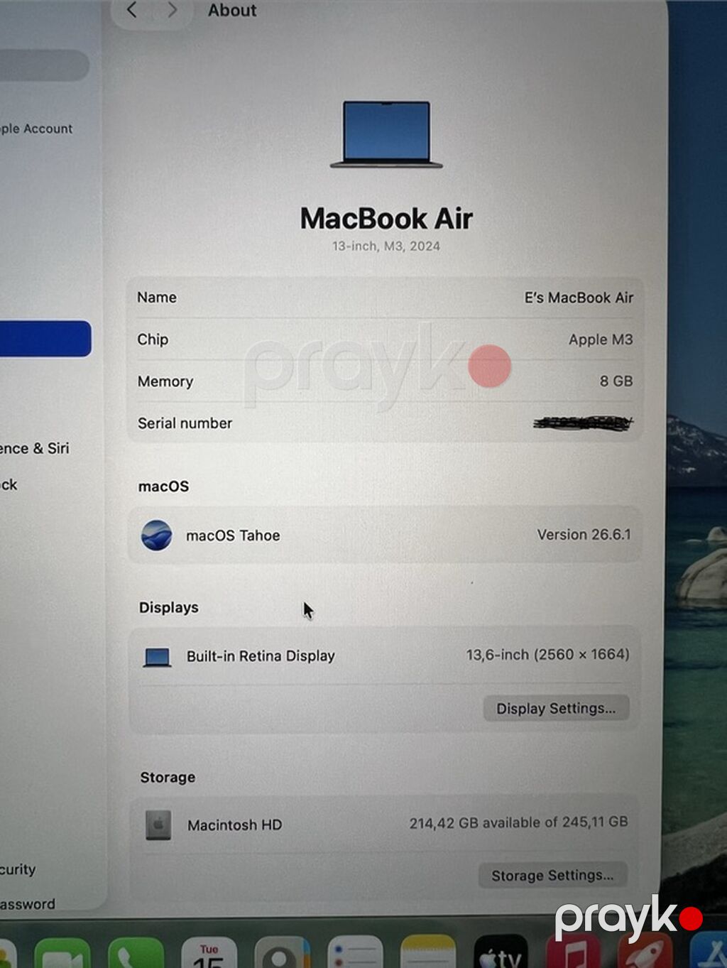 İşlənmiş Apple MacBook, 13.3 Apple M3, 256 GB, Ünvandan götürmə — Apple Macbook, Bakı (2)