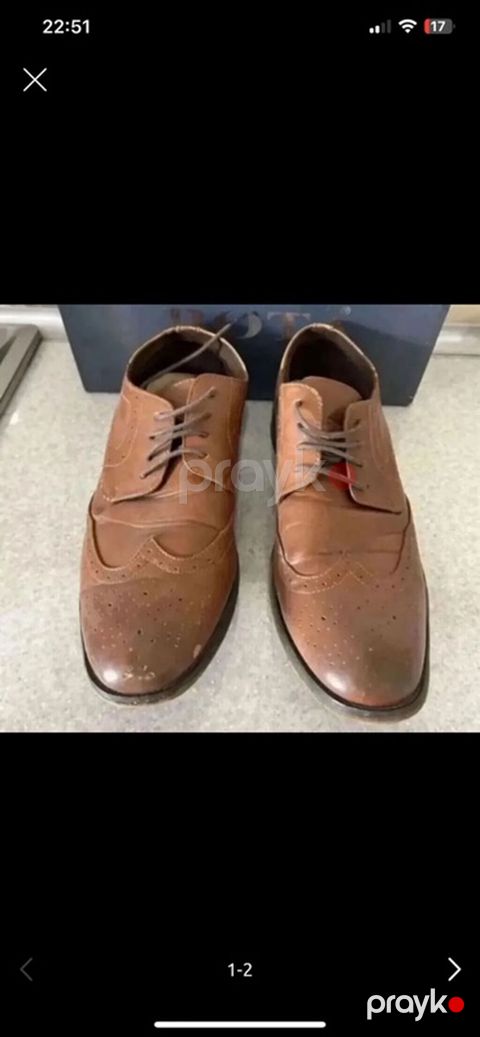 Klassik kişi dəri ayaqqabıları – broq (wingtip) model - Rəng: tünd — Bakı