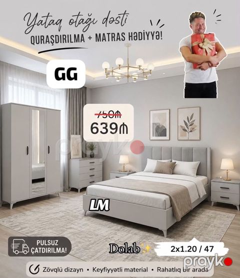 Yataq otağı dəsti – zövqlü dizayn və keyfiyyətli materiallarla — Bakı