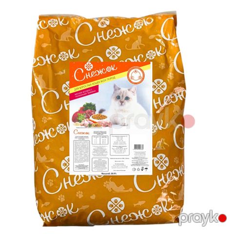 Quru yem Снежок, yetkin pişiklər üçün, ət assortisi otlarla, 10 kq — Bakı