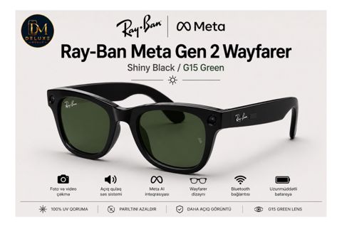 Ray Ban Meta Gen 2 Wayfarer Shiny Black G15 Green — Bakı