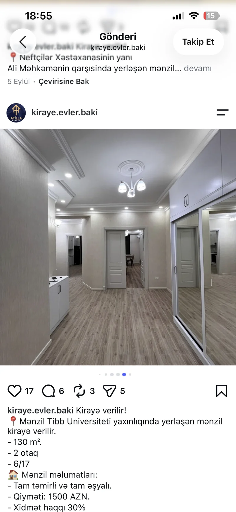 2 otaqlı mənzil, 130 m², Tibb uni — kirayə — Mənzil, Bakı (8)