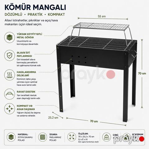 Manqal 79397374, metal, qara, 70x70x25.2 sm — Bakı